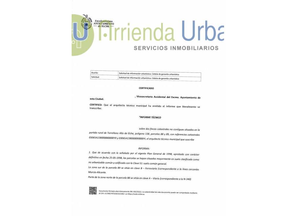 Long Term Rental - Building Site - Torrellano