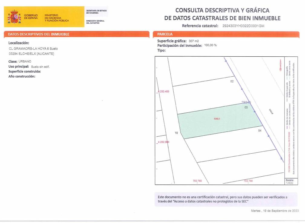 Resale - Plot - Elche Pedanías - La Hoya